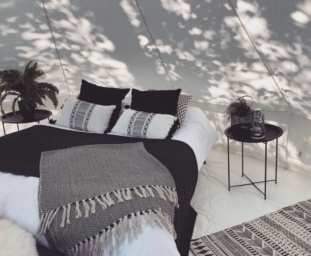 Inside the luxury tents, glamping at Jimmy's Farm