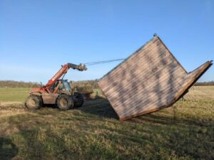 Jimmy's Farm team pulling over Suffolk Punch shelter